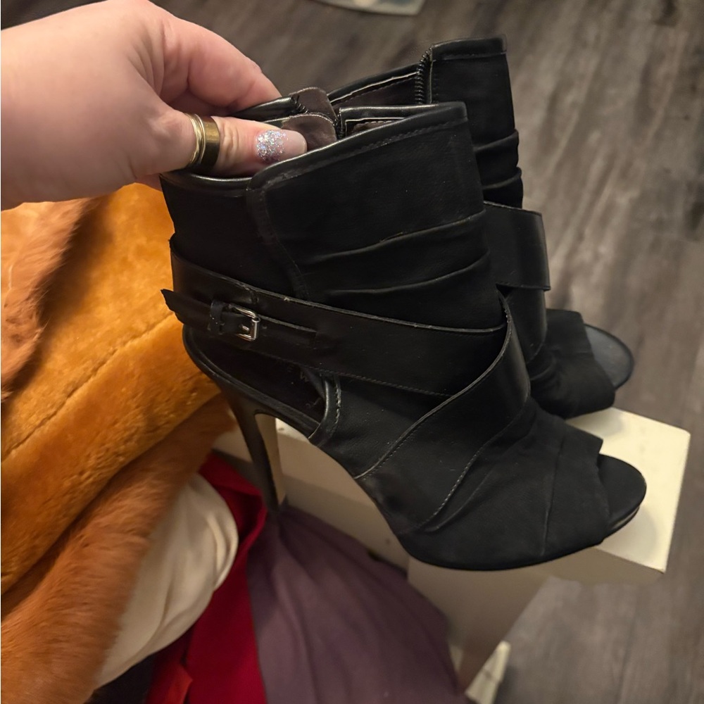 Nine West Black Buckle Heeled Boots
